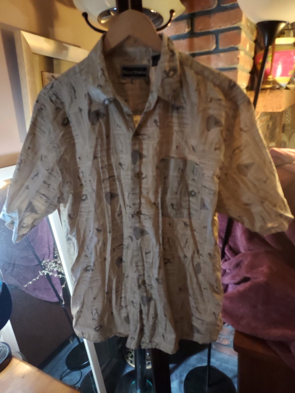Field & Stream Mens Tan Prints Collared Short-Sleeve Button-Down Shirt Size XL